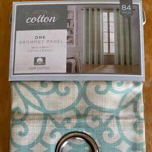 Kohls set of 4 aqua and white cotton curtains with scroll pattern